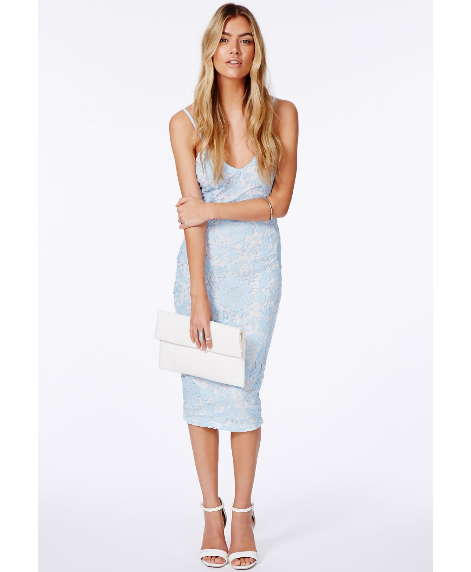 missguided cami strap lace midi dress
