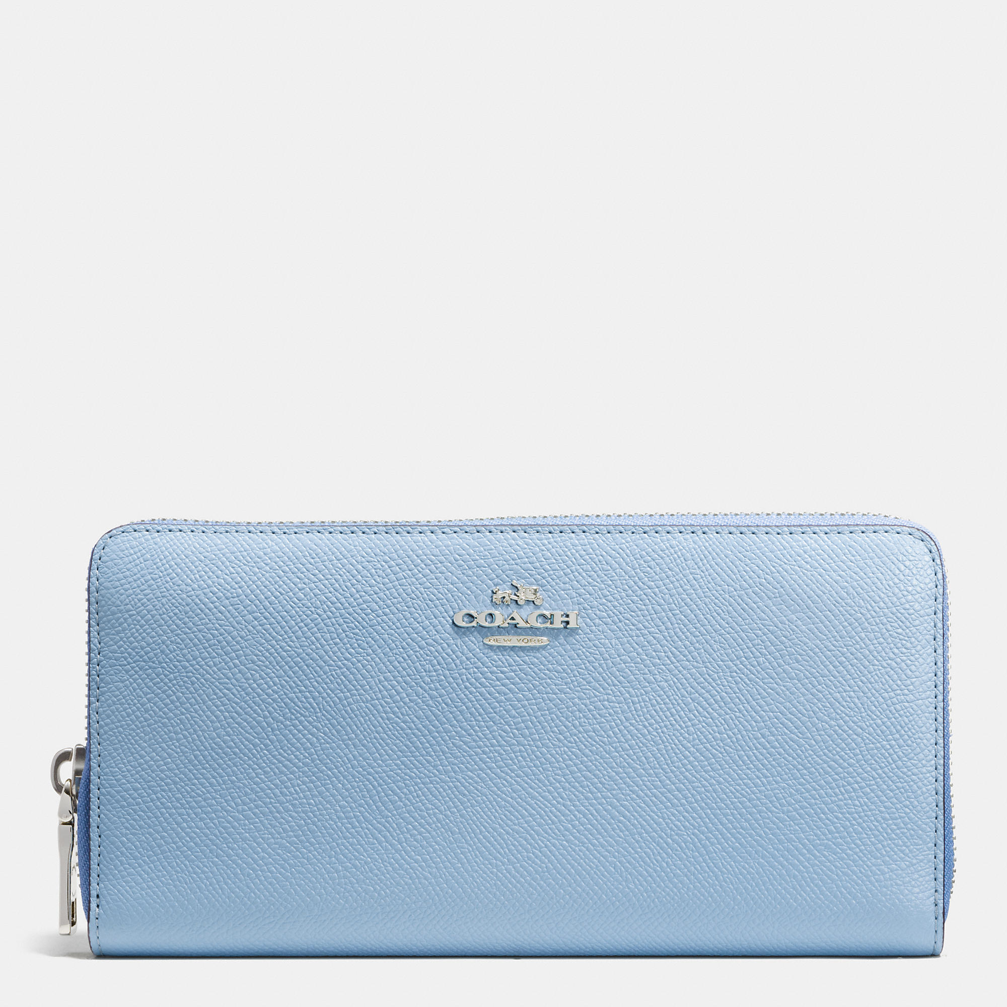 COACH Accordion Zip Wallet In Colorblock Crossgrain Leather in Blue