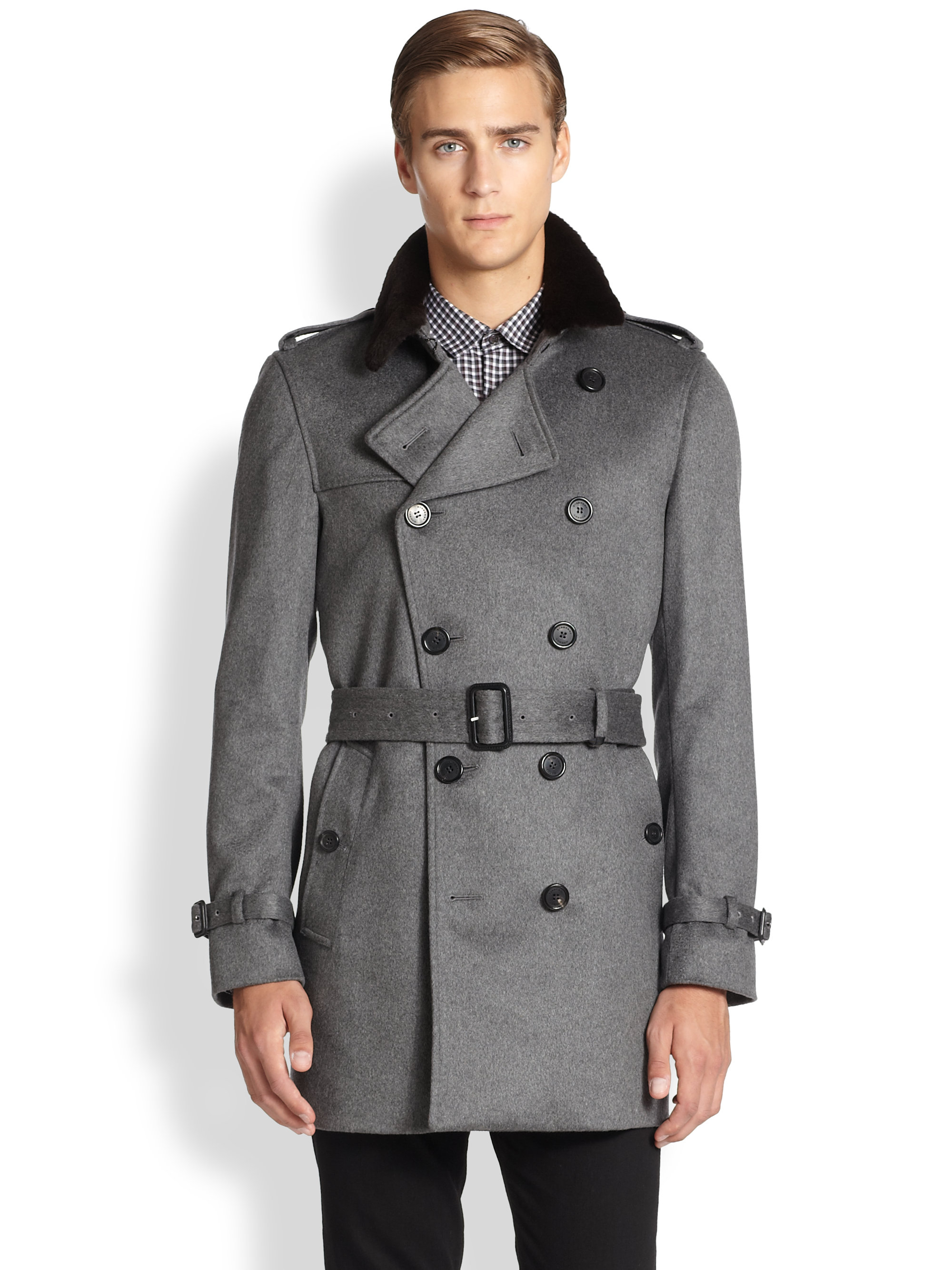 Eugene Tong 2017 Mens Shirt Designs Slim Warm Windbreaker Men Trench Double On Pea Coat Gray