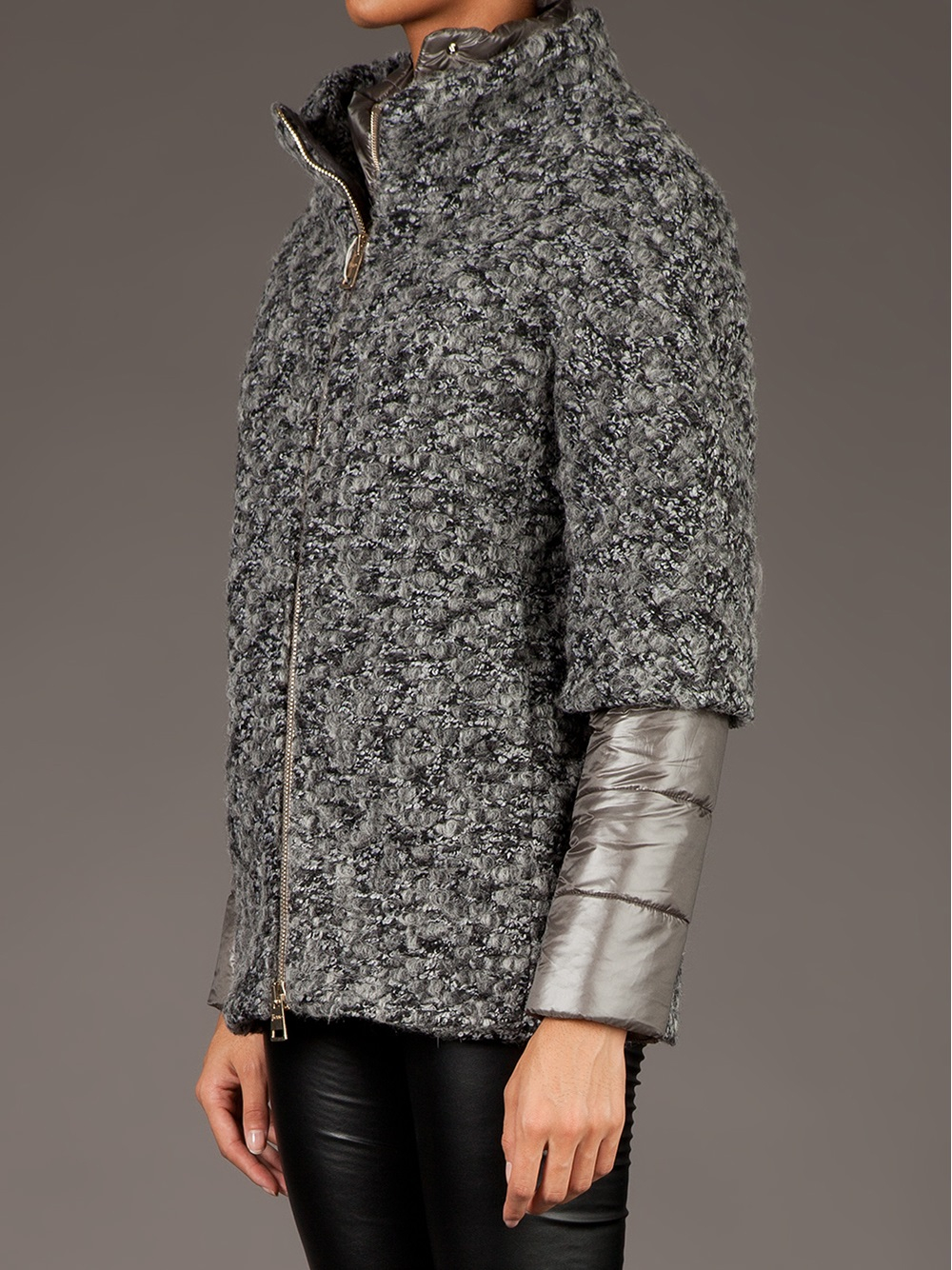 Herno Layered Funnel Neck Coat in Grey (Gray) Lyst