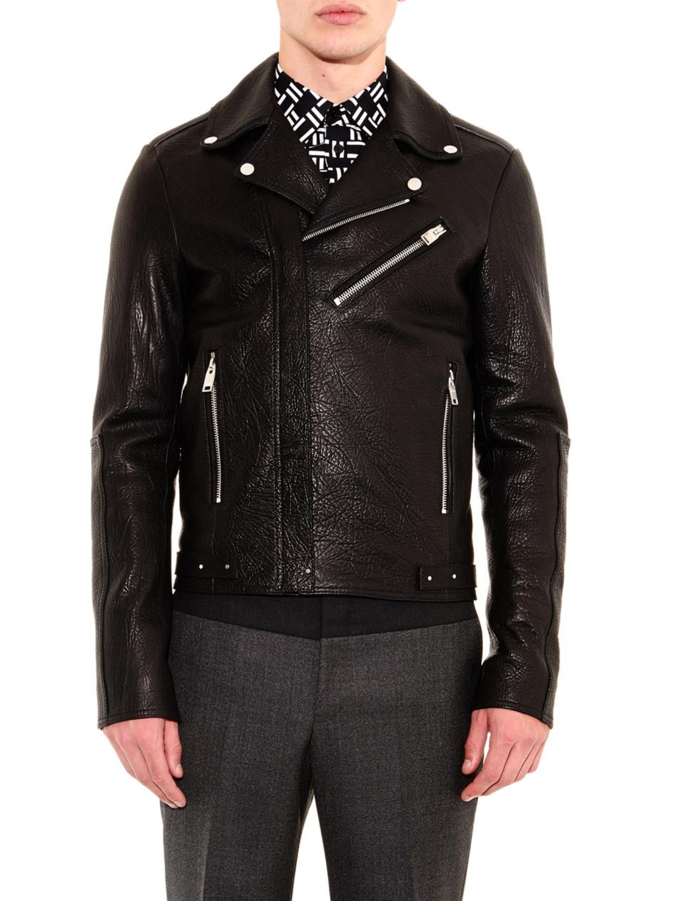 Balenciaga Grained-Leather Biker Jacket in Black for Men - Lyst