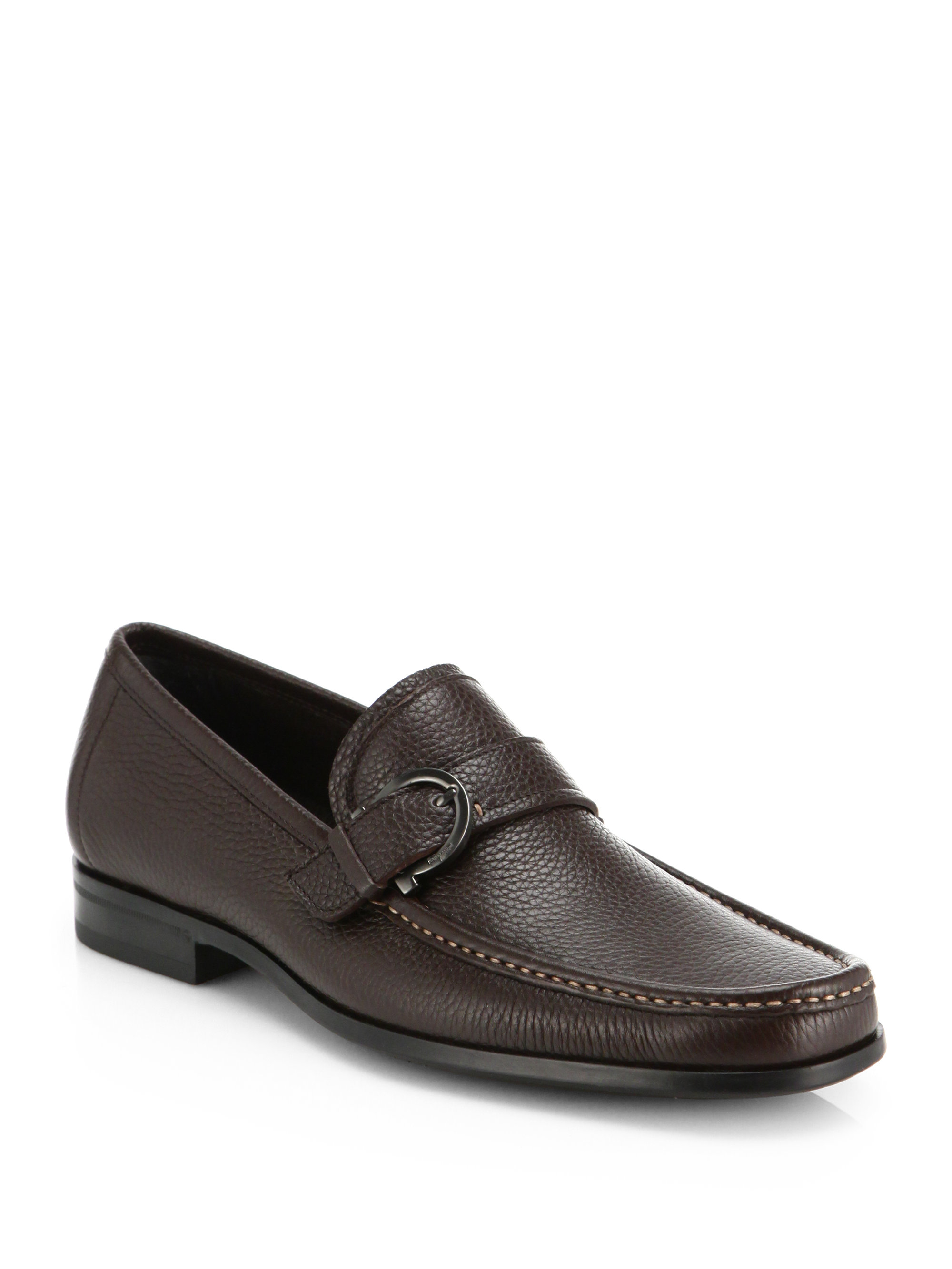 salvatore ferragamo side buckle leather loafers