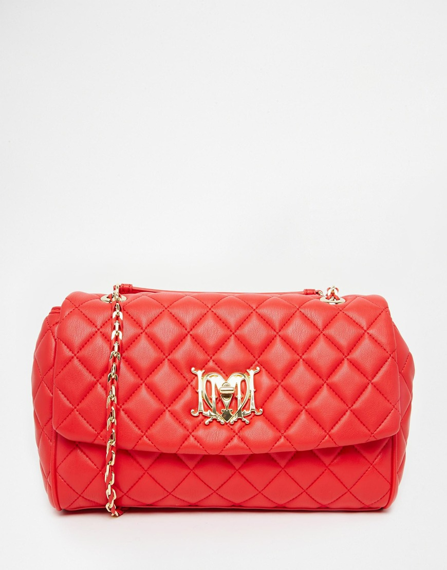 Lyst - Love Moschino Quilted Shoulder Bag With Chain Straps in Red