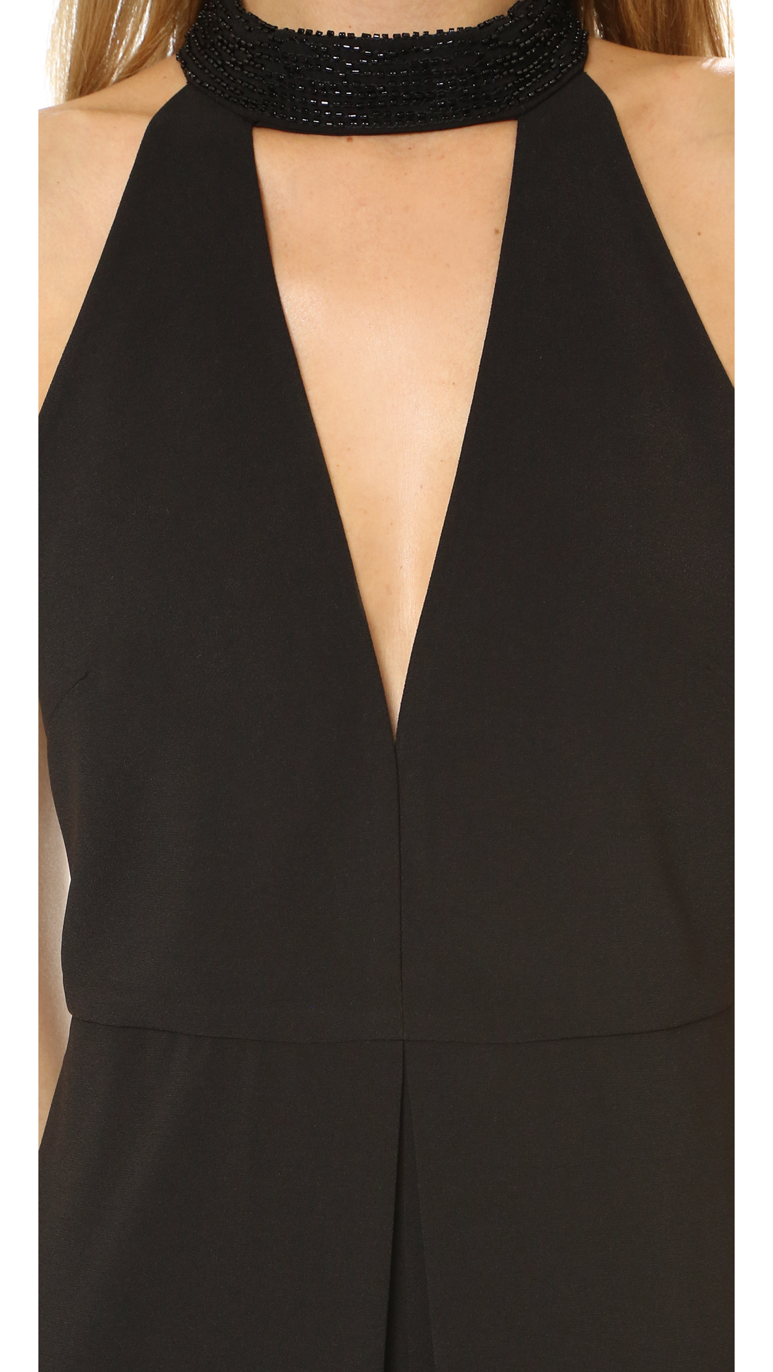 Halston High Neck Jumpsuit With Beading in Black | Lyst