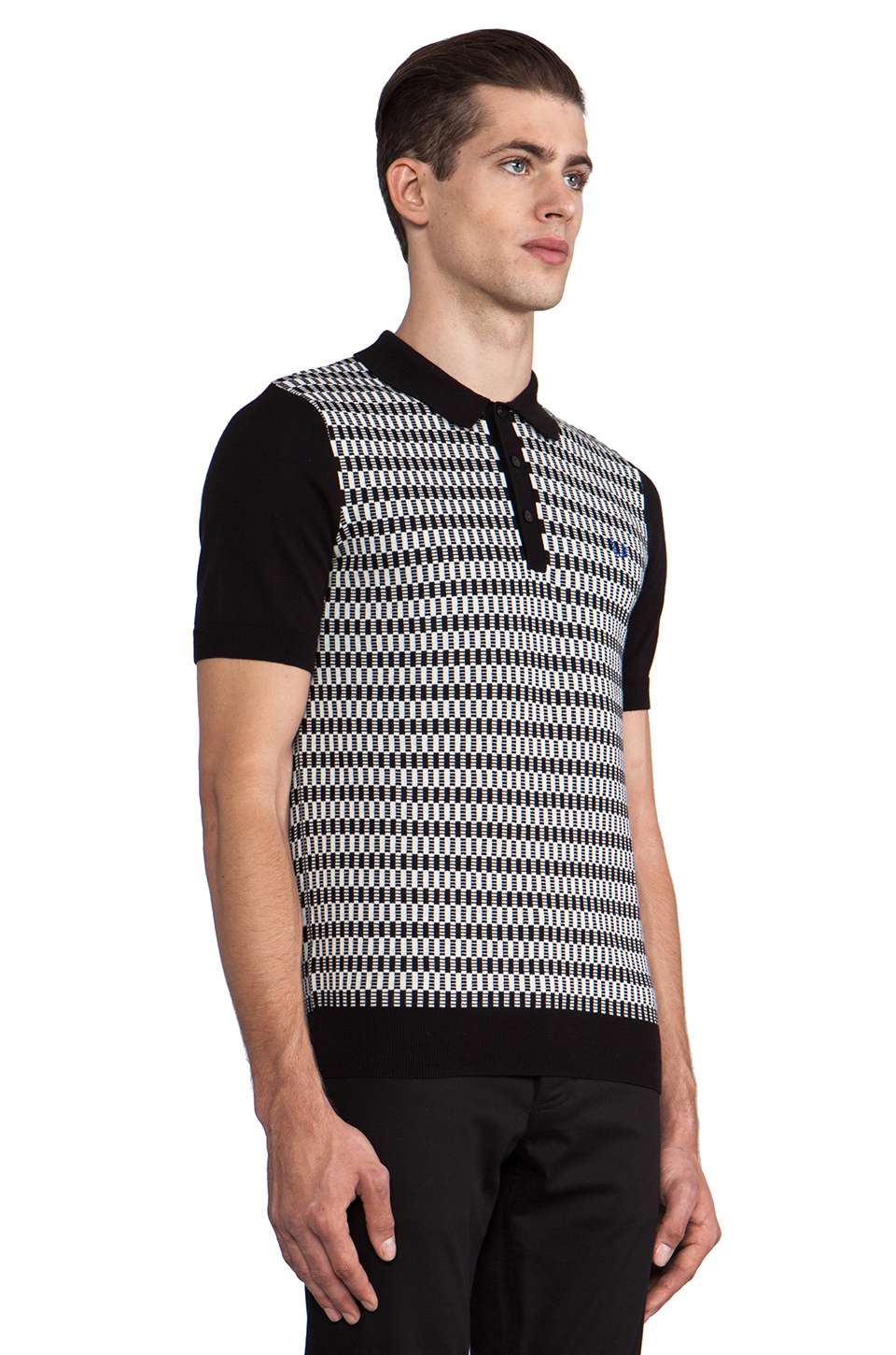 black fred perry knitted polo shirt