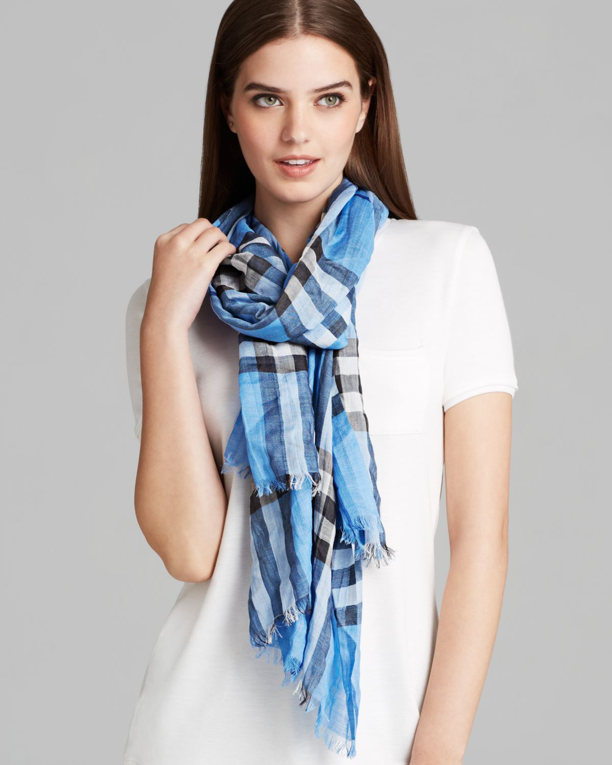 burberry giant check print wool & silk scarf