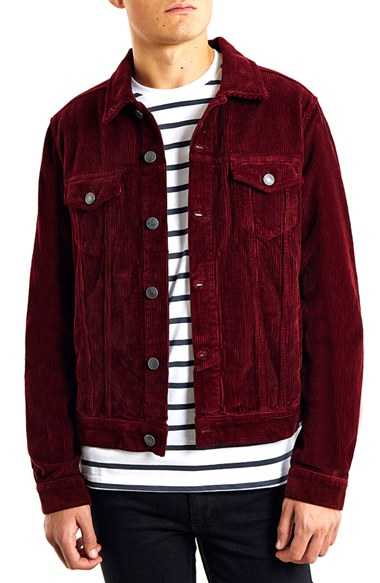 dark red jean jacket