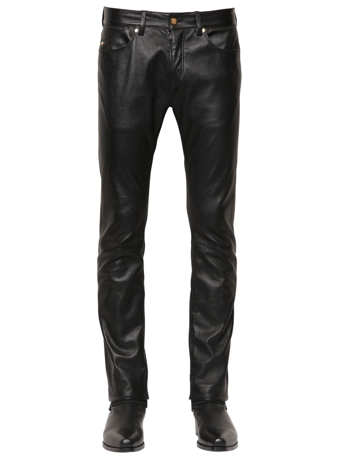 Roberto Cavalli 17cm Stretch Nappa Leather Pants in Black for Men - Lyst