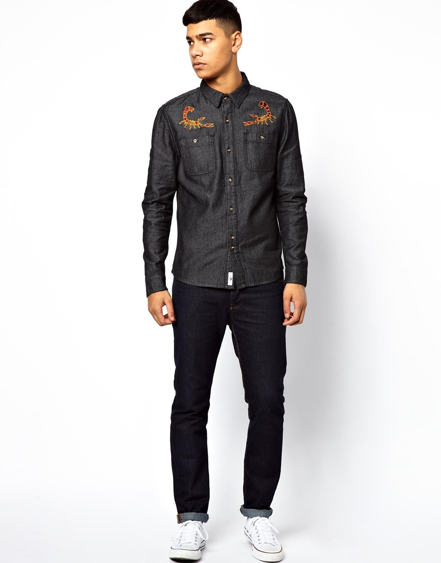 Bellfield Shirt With Embroidered Scorpion in Black for Men | Lyst