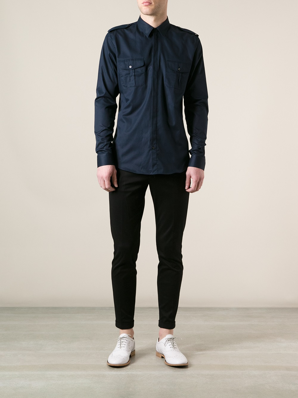 Gucci Military Style Shirt in Blue for Men - Lyst