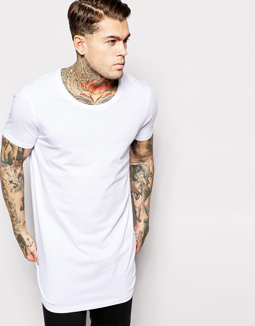 Asos Super Longline T-shirt With Scoop Neck in White for Men | Lyst