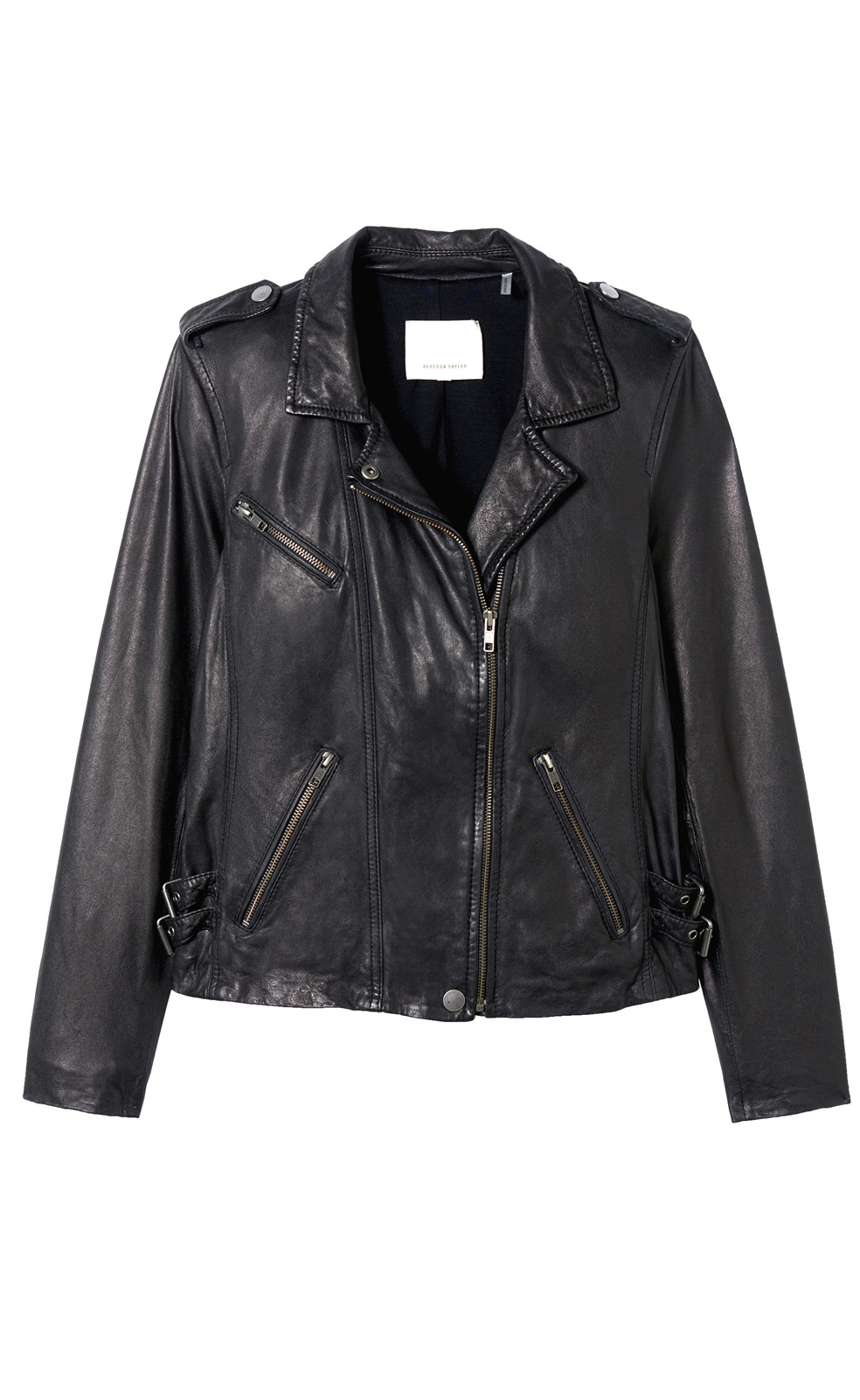 Rebecca Taylor Washed Leather Moto Jacket In Black Lyst Gallery