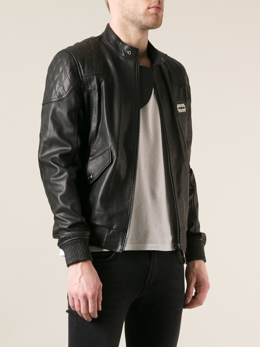 Philipp Plein Leather Bomber Jacket in Black for Men - Lyst