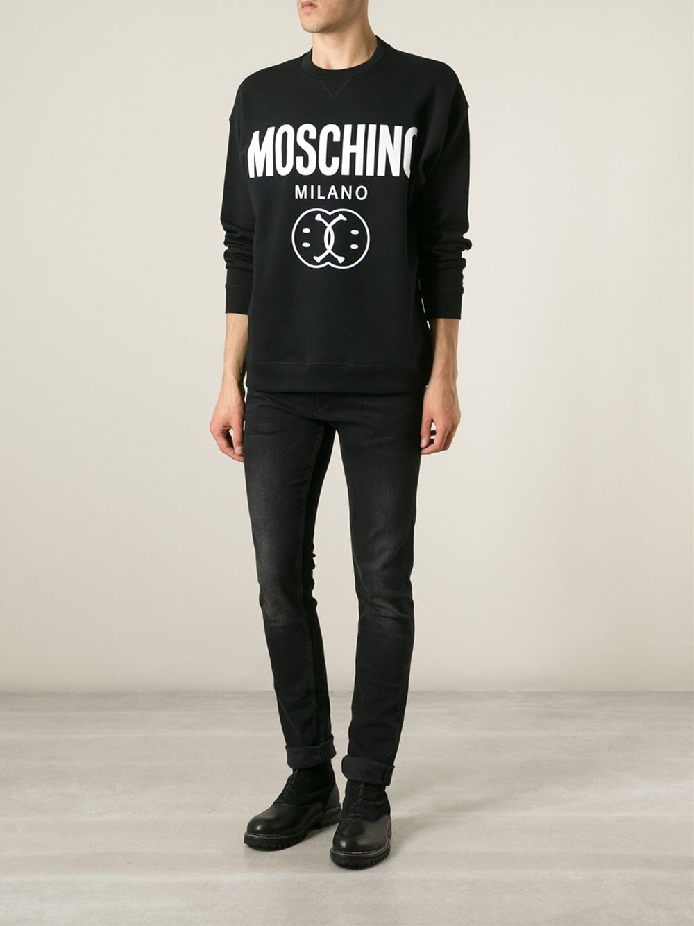 Moschino Smiley And Logo Print Sweatshirt in Black for Men - Lyst
