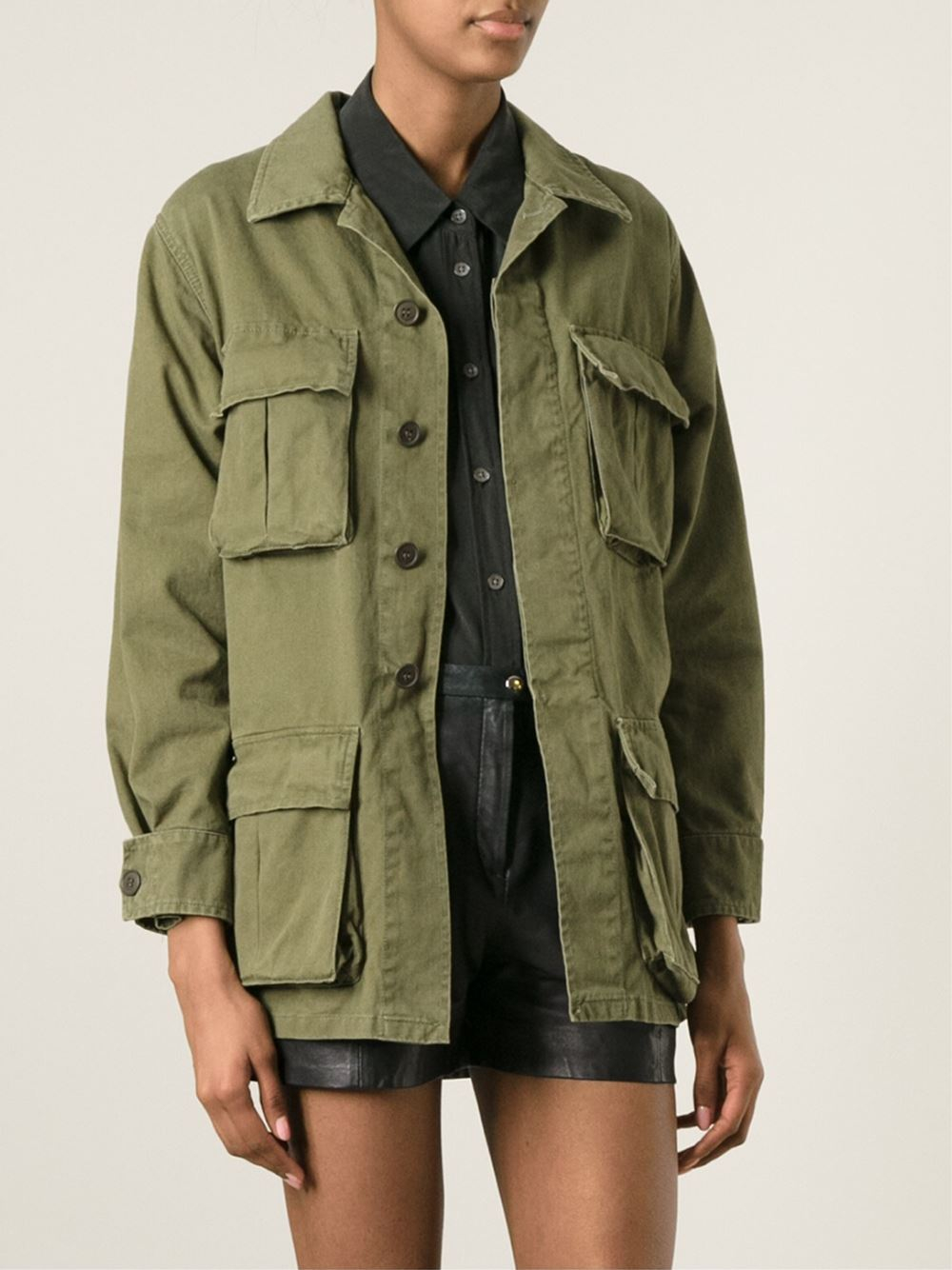 Saint Laurent Embroidered Military Jacket in Green | Lyst