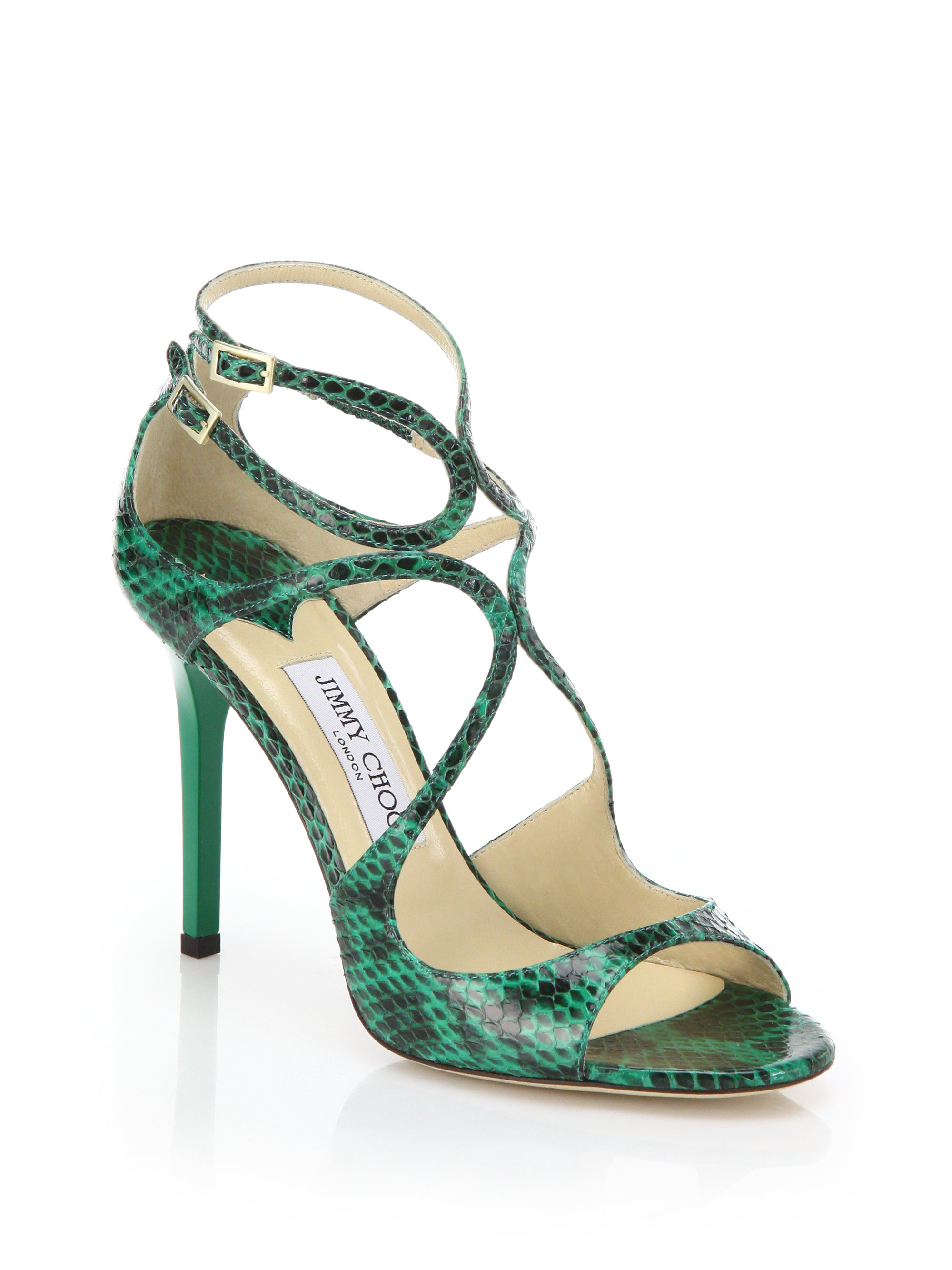 Jimmy Choo Lang Snakeskin Sandals in Green - Lyst