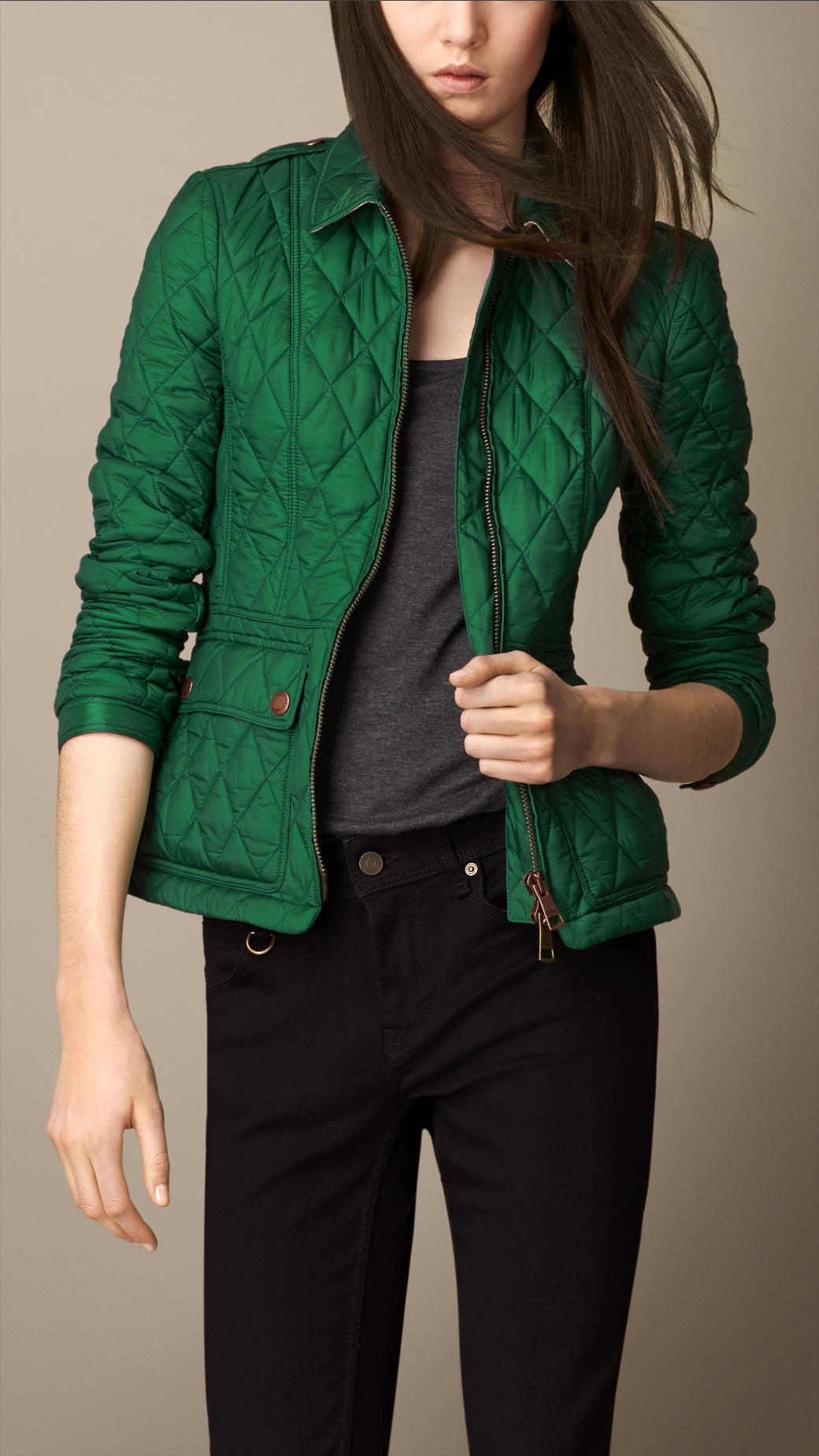Burberry Fitted Diamond Quilt Jacket in Green | Lyst