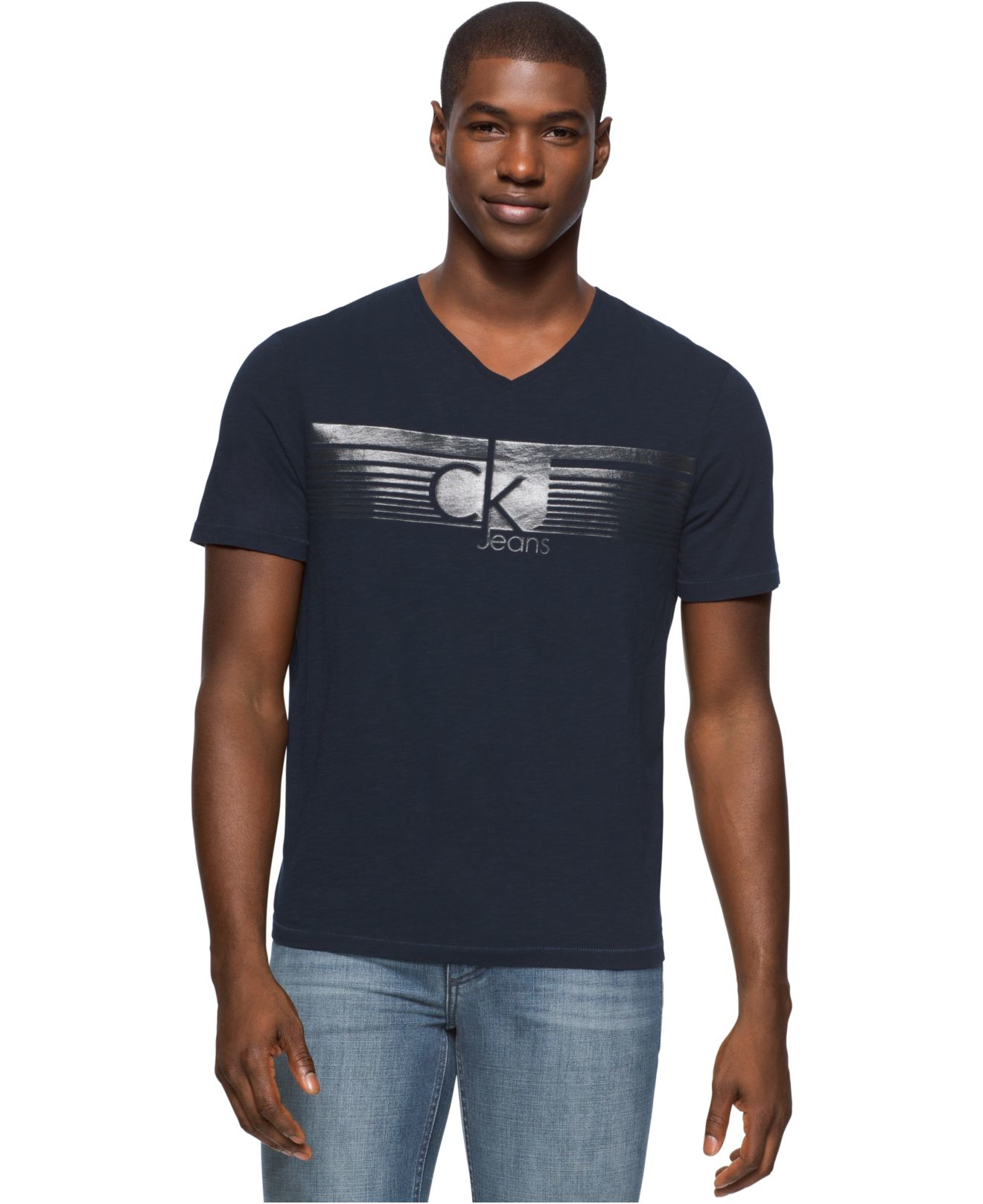 Calvin Klein Denim Men's Lined Ckj Graphic-print Logo V-neck T-shirt in ...