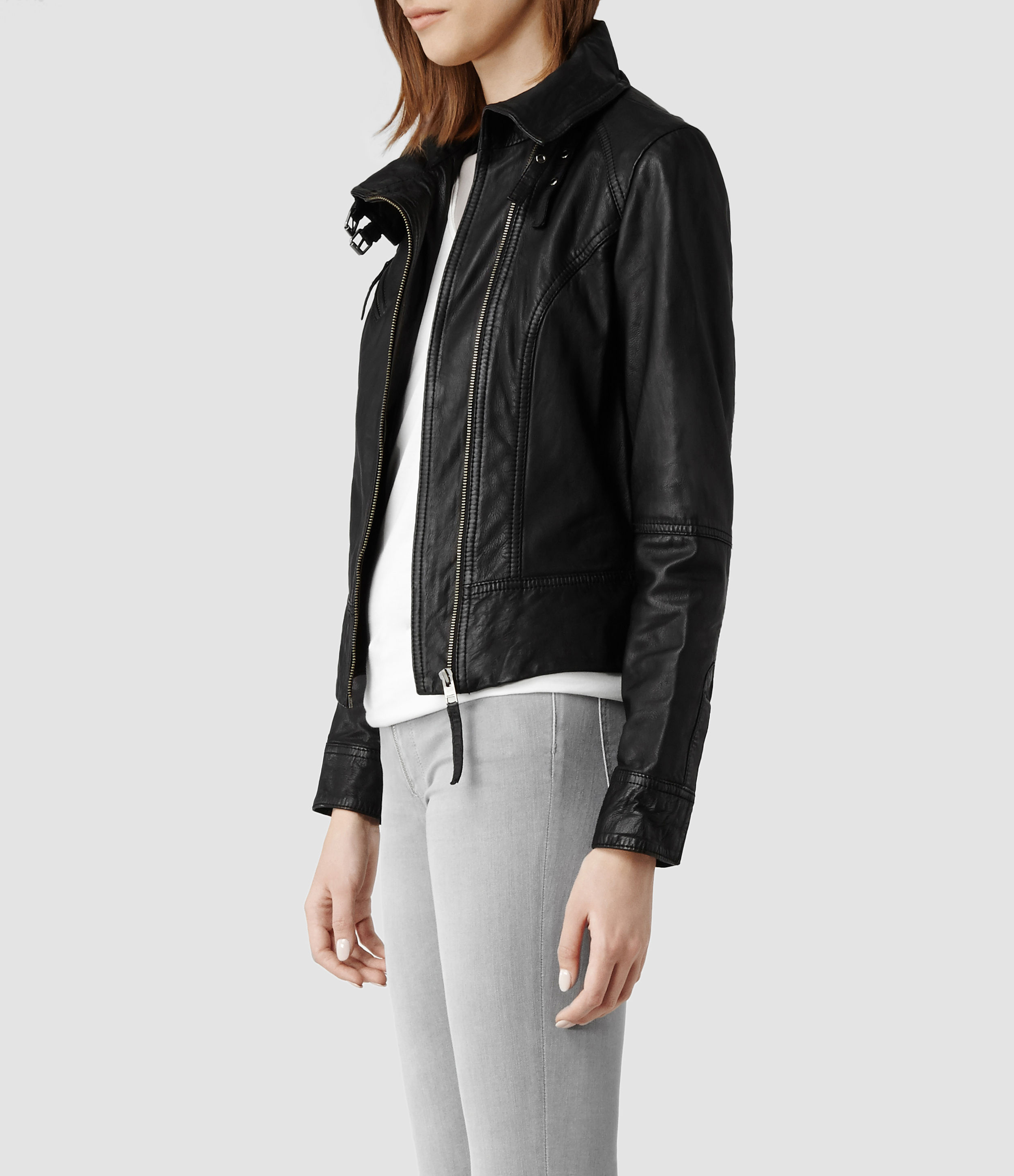 AllSaints Belvedere Leather Jacket in Black - Lyst