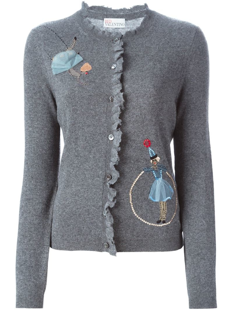 RED Valentino Embroidered Sequin Doll Cardigan in Grey (Gray) - Lyst