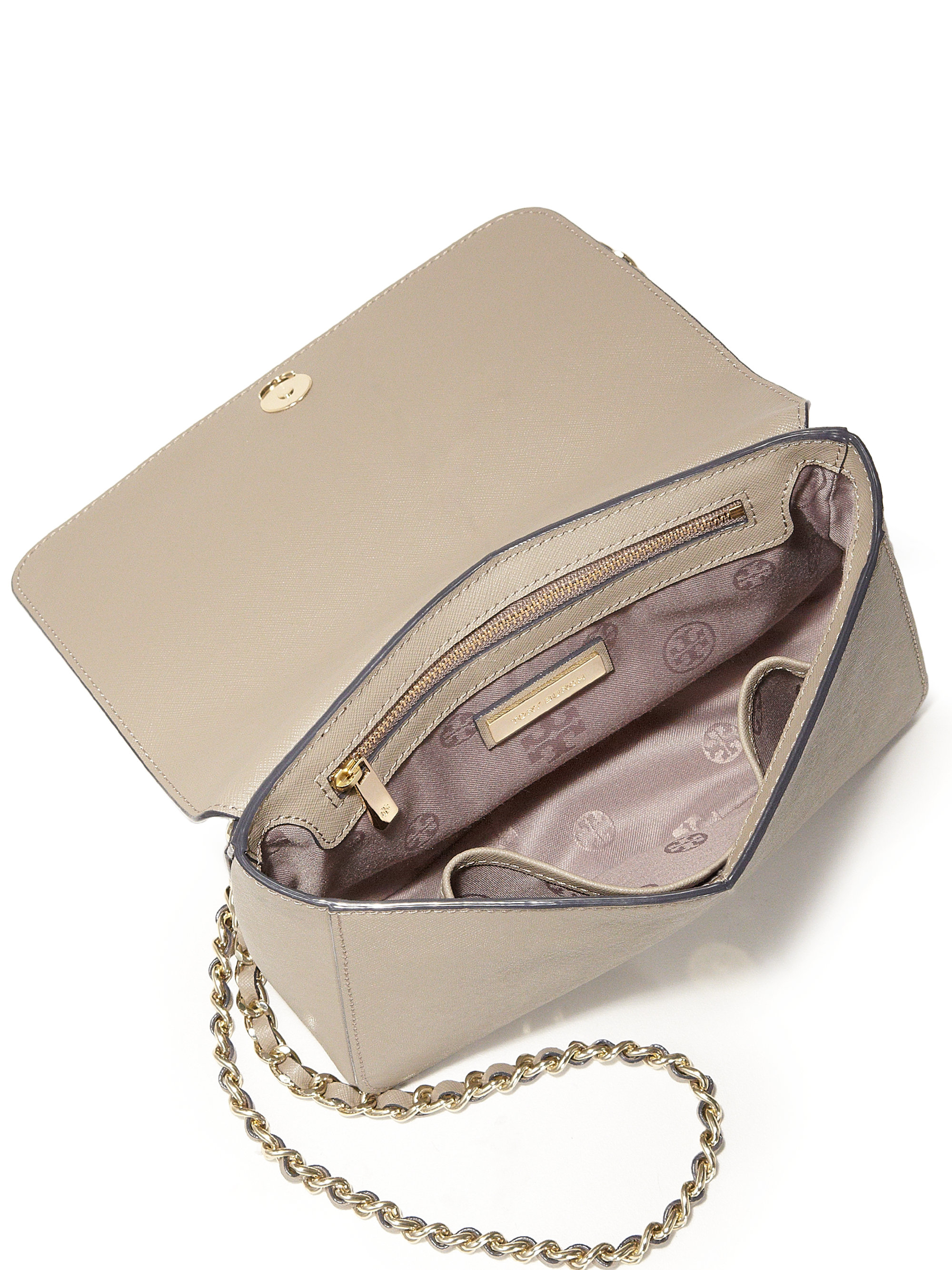 Lyst Tory Burch Robinson Saffiano Leather Chain Shoulder Bag in Gray