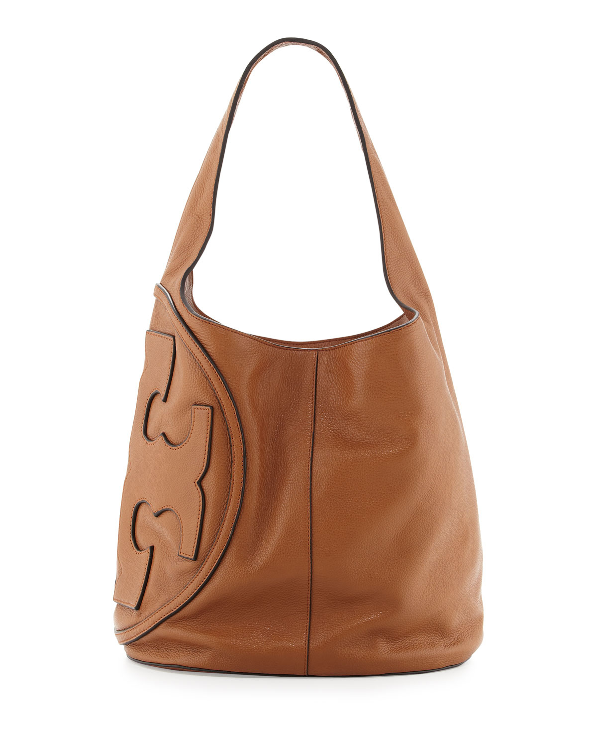 Tory Burch All T Pebbled-Leather Hobo in Brown - Lyst