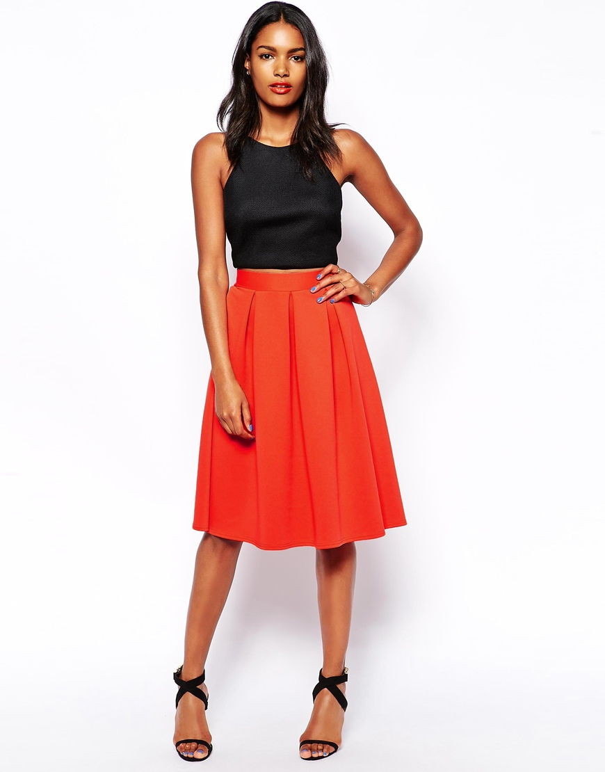 pleated midi skater skirt
