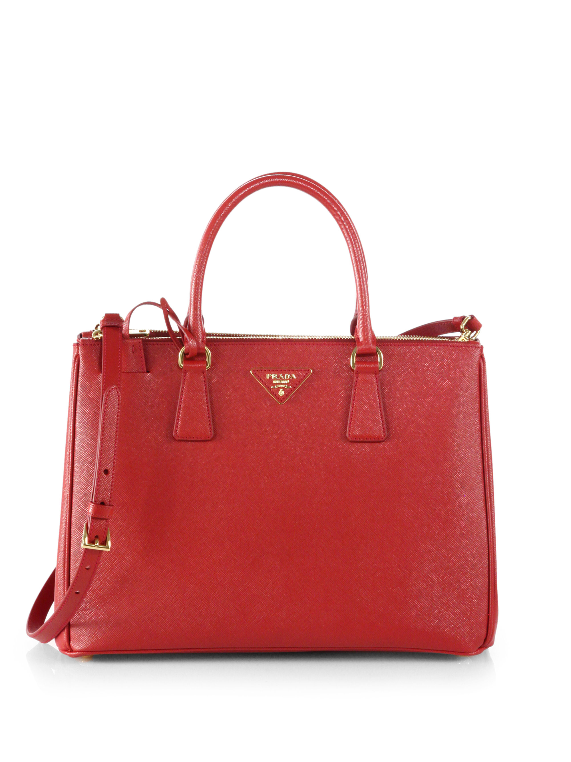 Prada Saffiano Medium Double Zip Top-Handle Bag in Red (FUOCO-RED ...