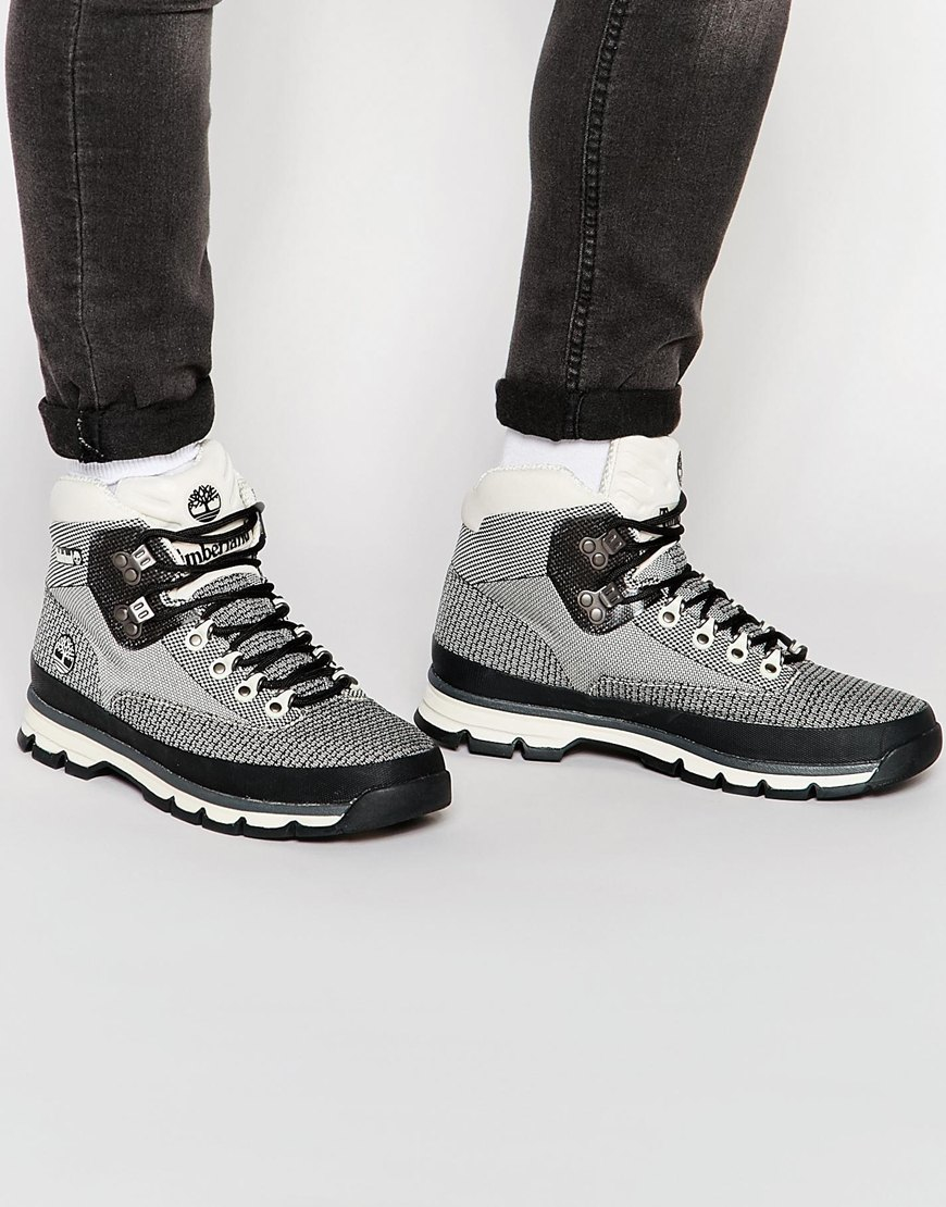 Timberland Leather Euro Hiker Jacquard Boots in Grey (White) for Men | Lyst