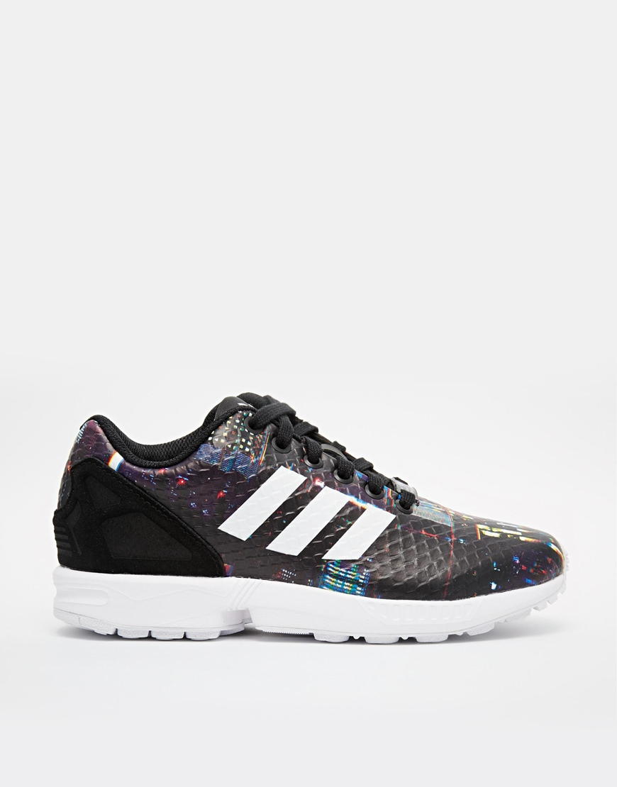 adidas originals zx flux black print trainers