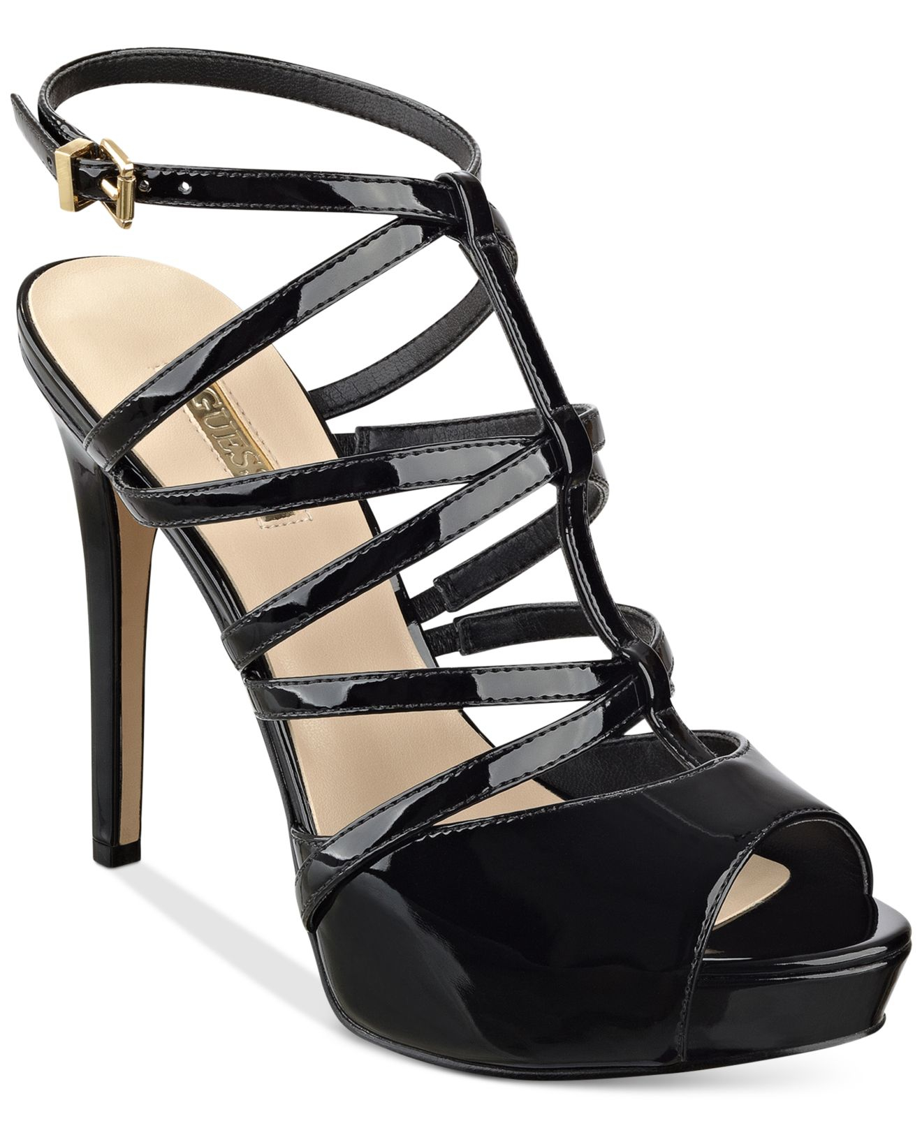 guess black patent leather pumps