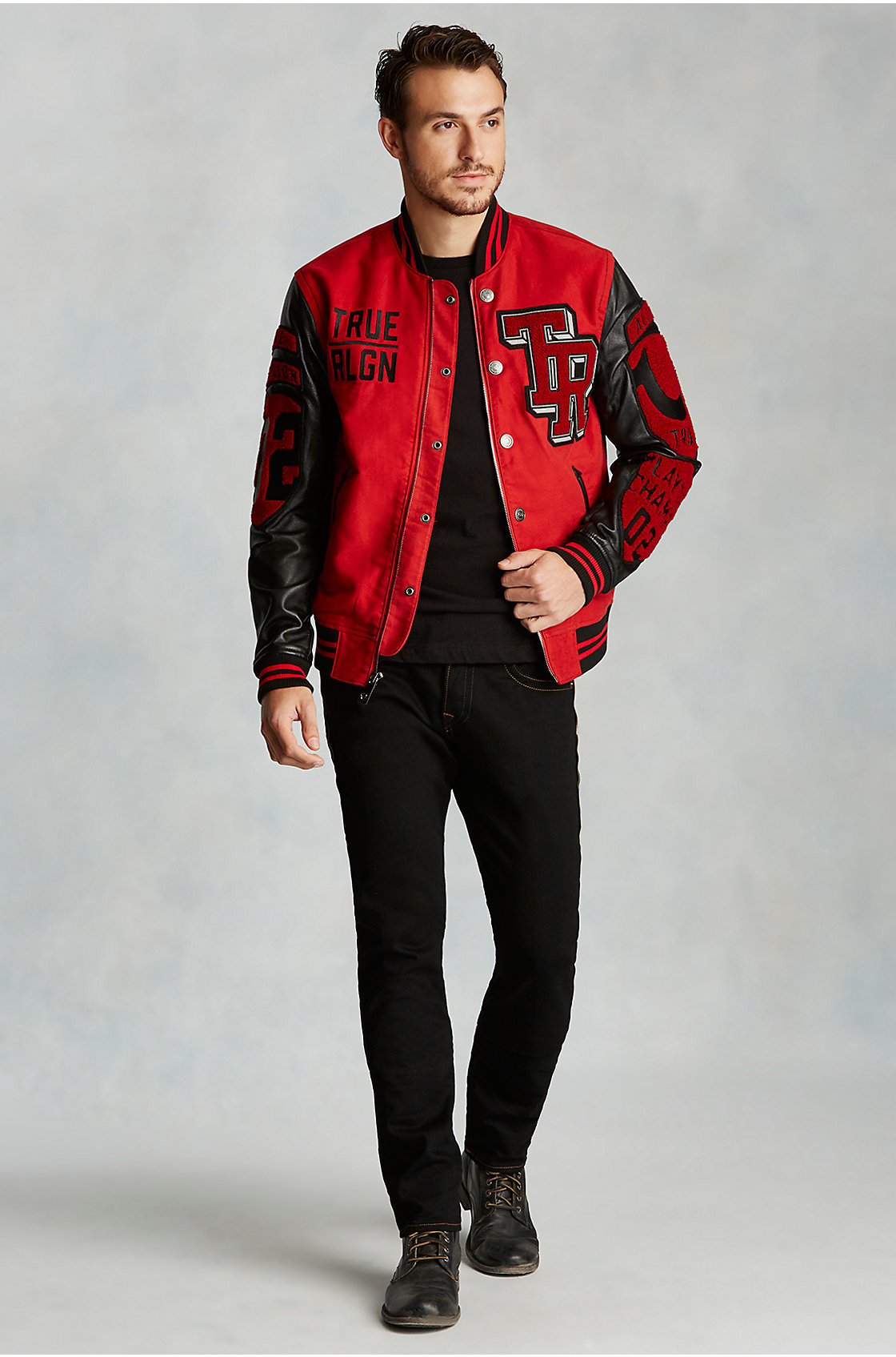 True religion Collegiate Moleskin Mens Varsity Jacket in Red for Men