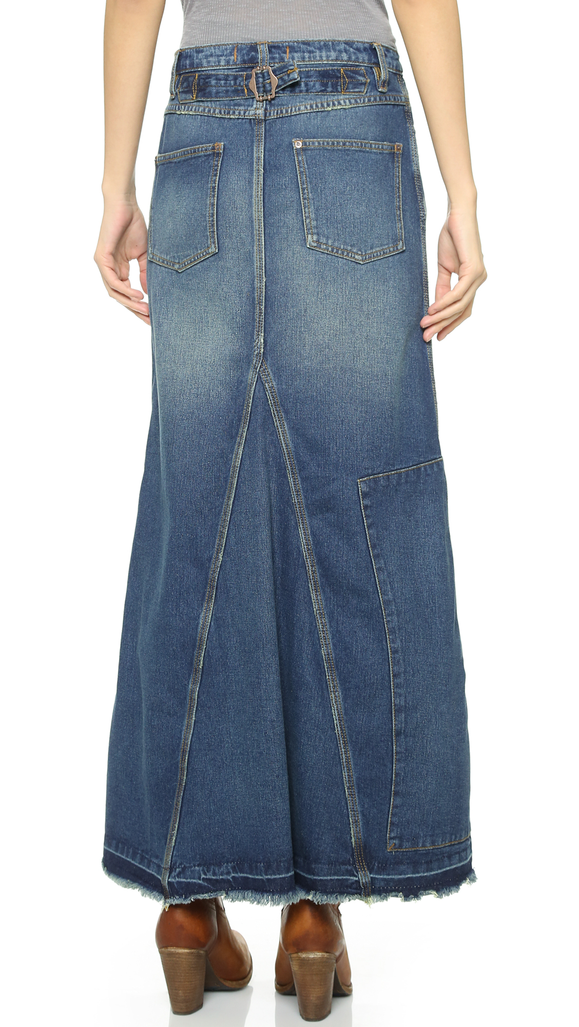 Free People Patchwork Denim Maxi Skirt - Billie in Blue - Lyst