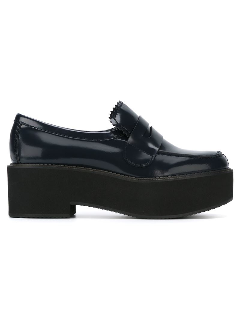 Jil Sander Navy Scalloped Leather Platform Loafers in Blue | Lyst