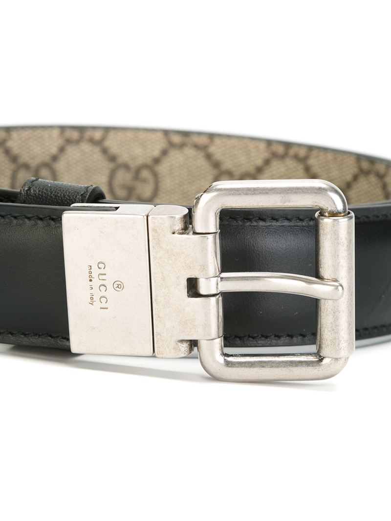 Black Gucci Signature / Brown Leather Reversible Belt