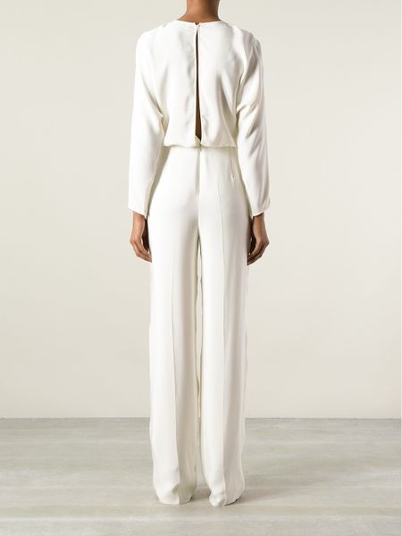 Valentino Long Sleeve Jumpsuit in White | Lyst