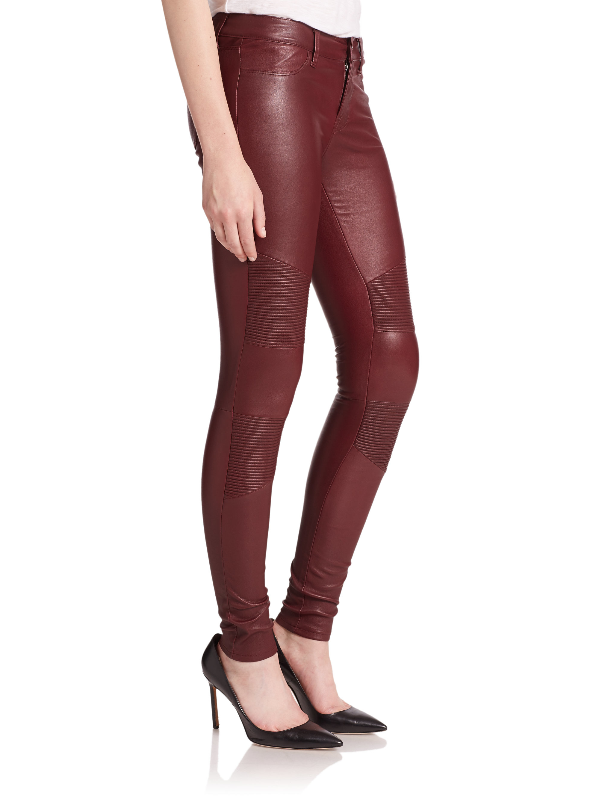 red leather skinny pants