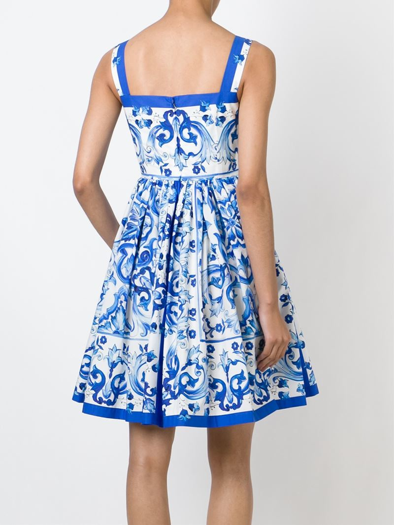 Dolce & Gabbana Cotton 'Majolica' Dress in White (Blue) - Lyst
