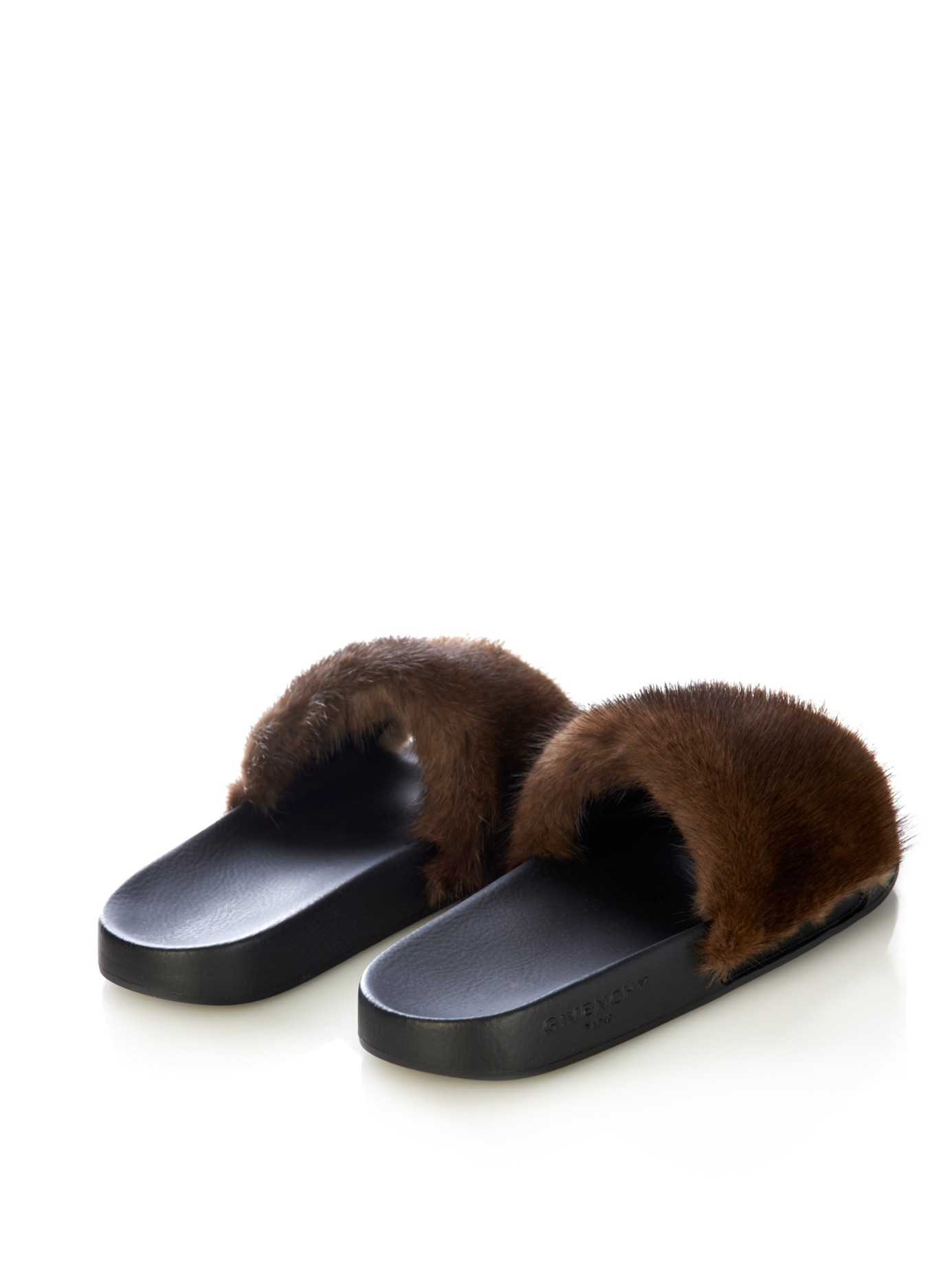 black fur sandals