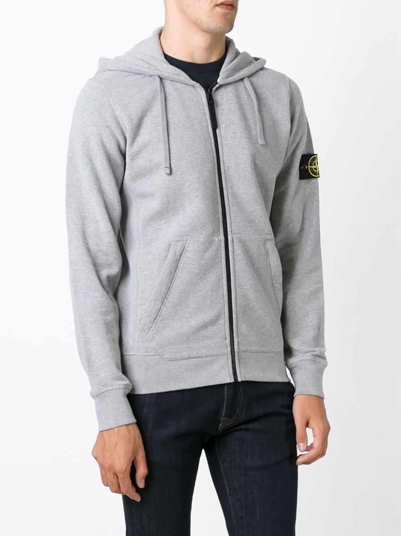 Stone Island Zipped Hoodie in Gray for Men | Lyst