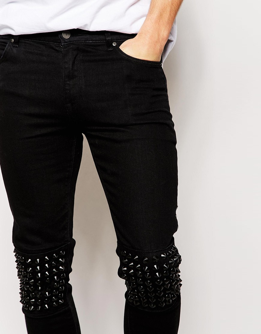 ASOS Super Skinny Jeans With Studded Knee Panels in Black for Men - Lyst