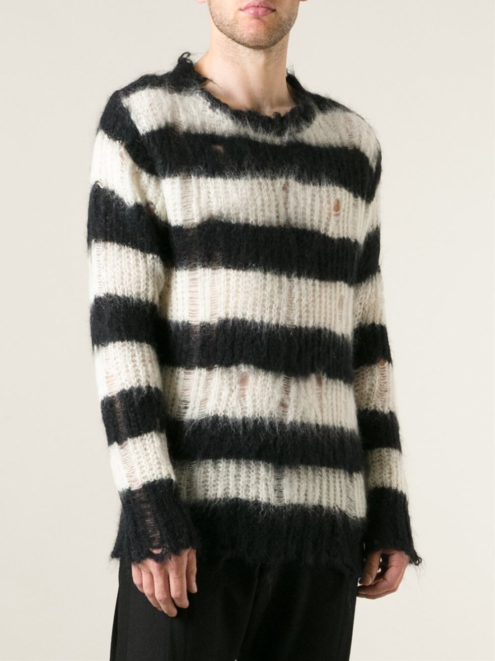 Junya Watanabe Striped Distressed Knit Sweater in Black for Men - Lyst