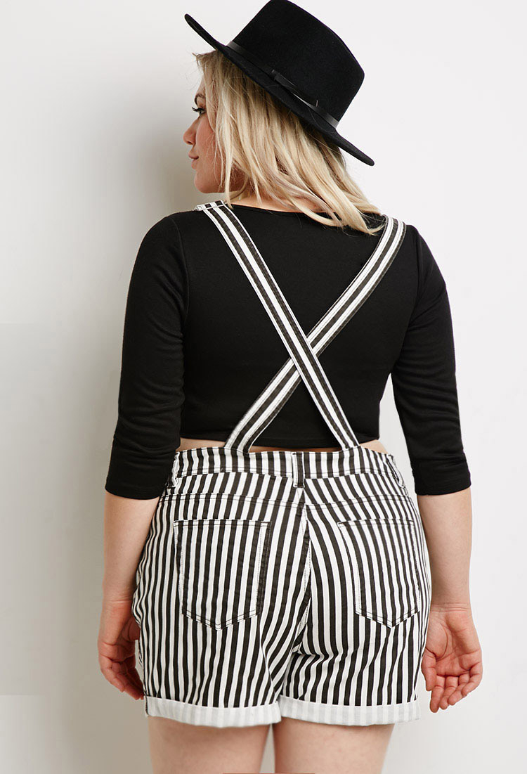 Forever 21 Plus Size Striped Overall Shorts in Cream/Black (Black) - Lyst