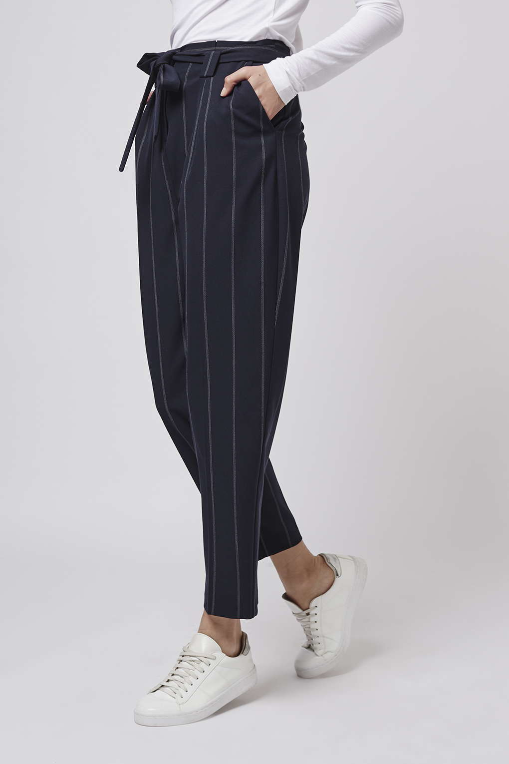 Lyst - Topshop Tall Pinstripe Paperbag Trousers in Blue