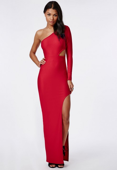red one shoulder cut out dress