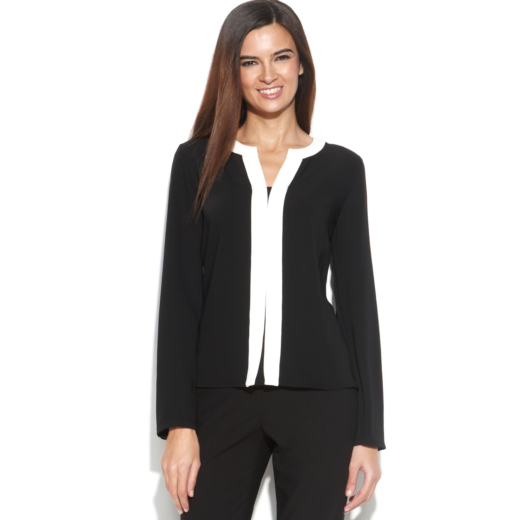 I de fleste tilfælde Vise dig I virkeligheden Calvin Klein Long Sleeve Contrast Trim Blouse in White | Lyst I de fleste tilfælde Vise dig I virkeligheden Calvin Klein Long Sleeve Contrast Trim Blouse in White | Lyst