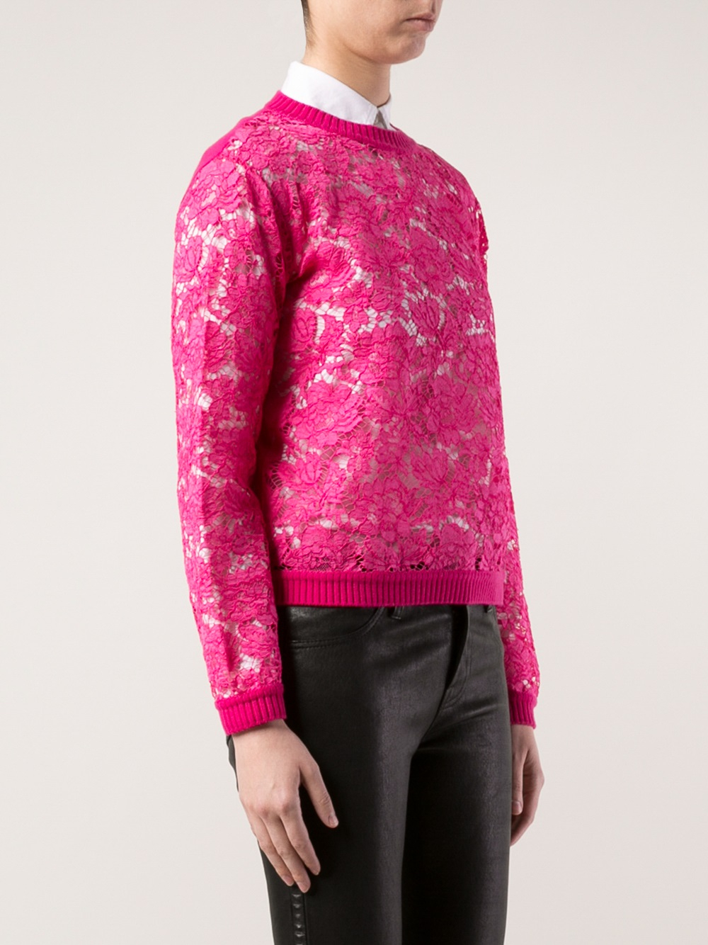Valentino Front Lace Sweater in Pink & Purple (Pink) - Lyst