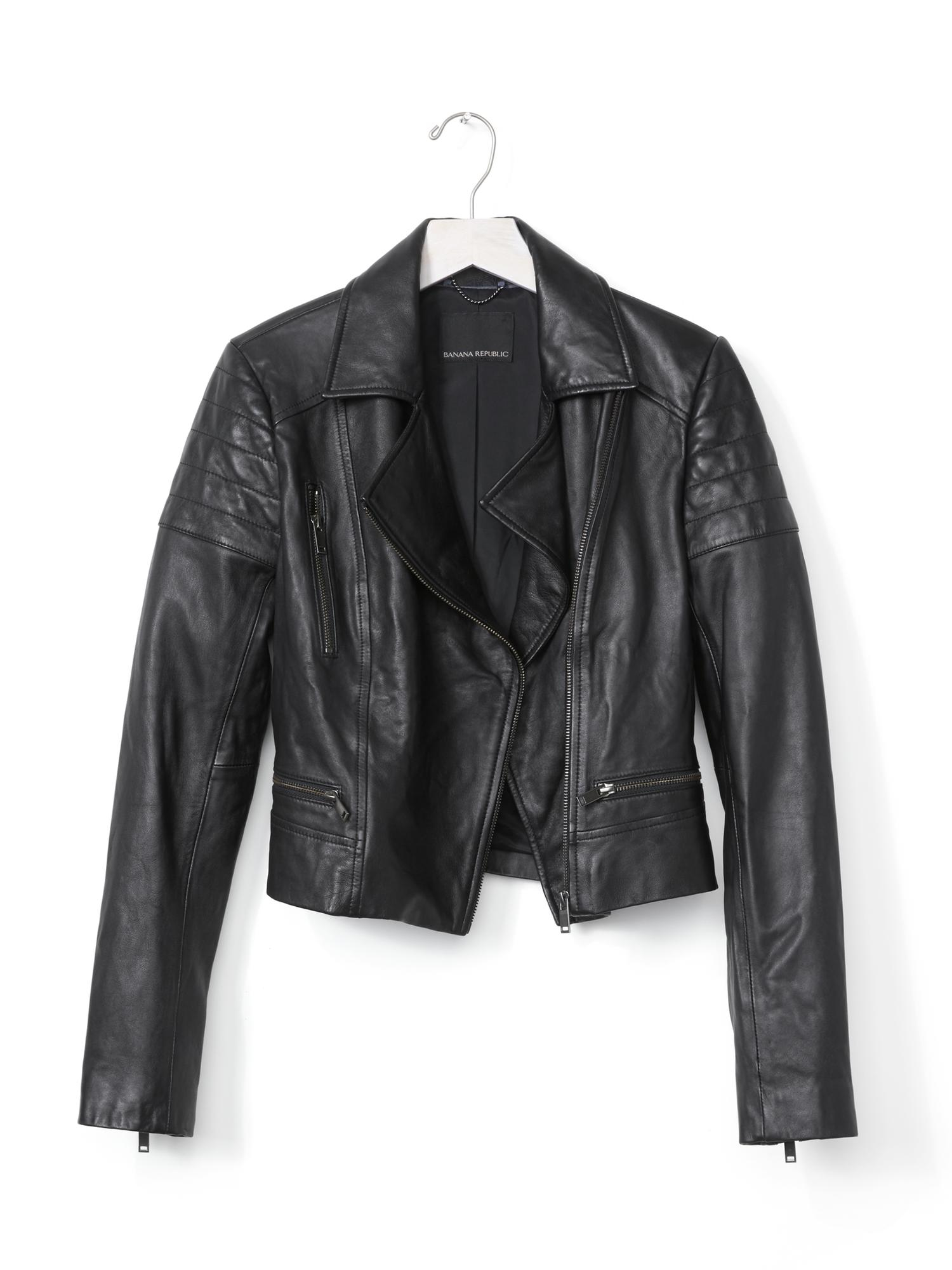Banana republic Cropped Black Leather Jacket in Black Lyst