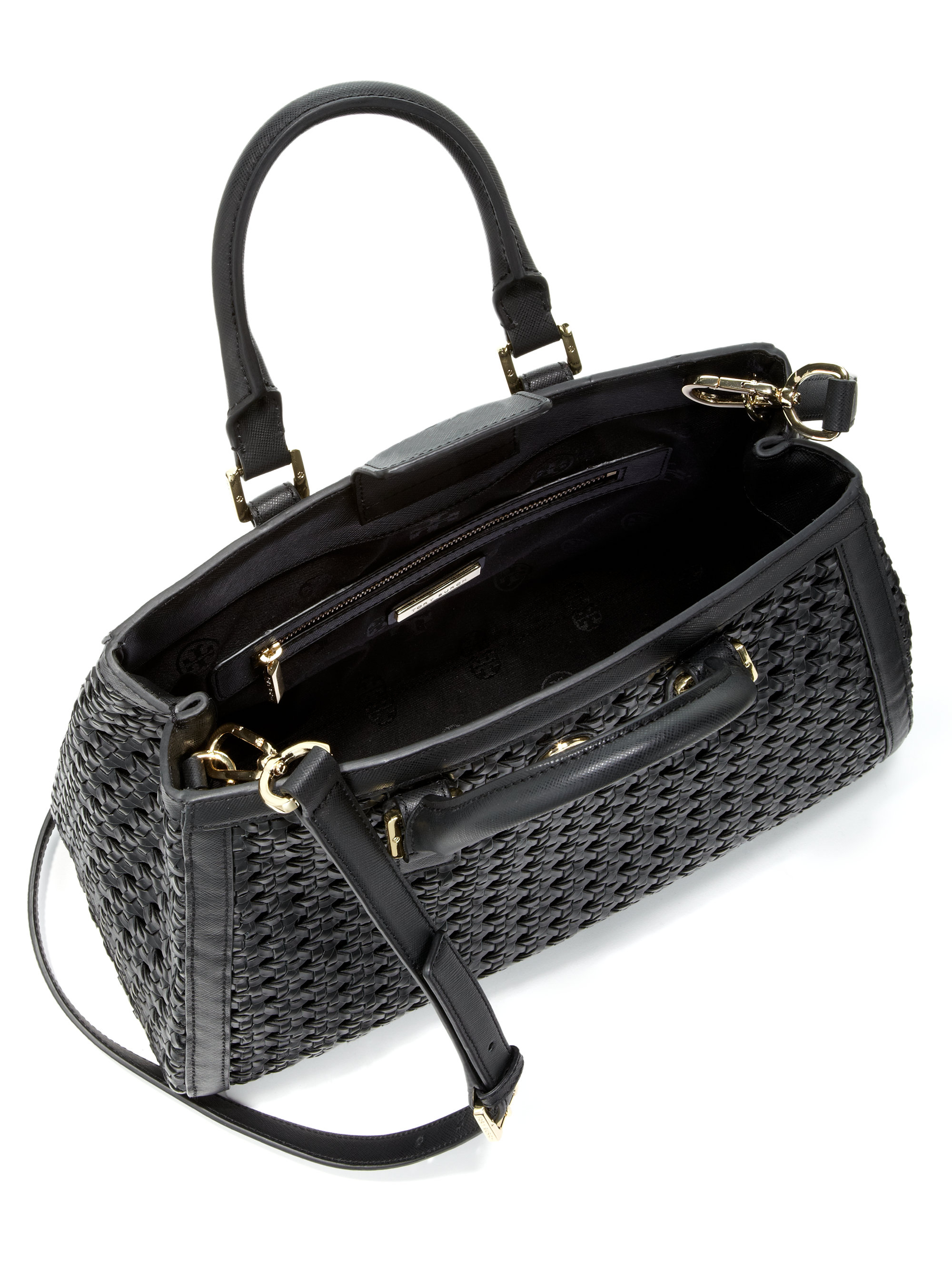 Lyst Tory Burch Robinson Basket Weave Tote in Black