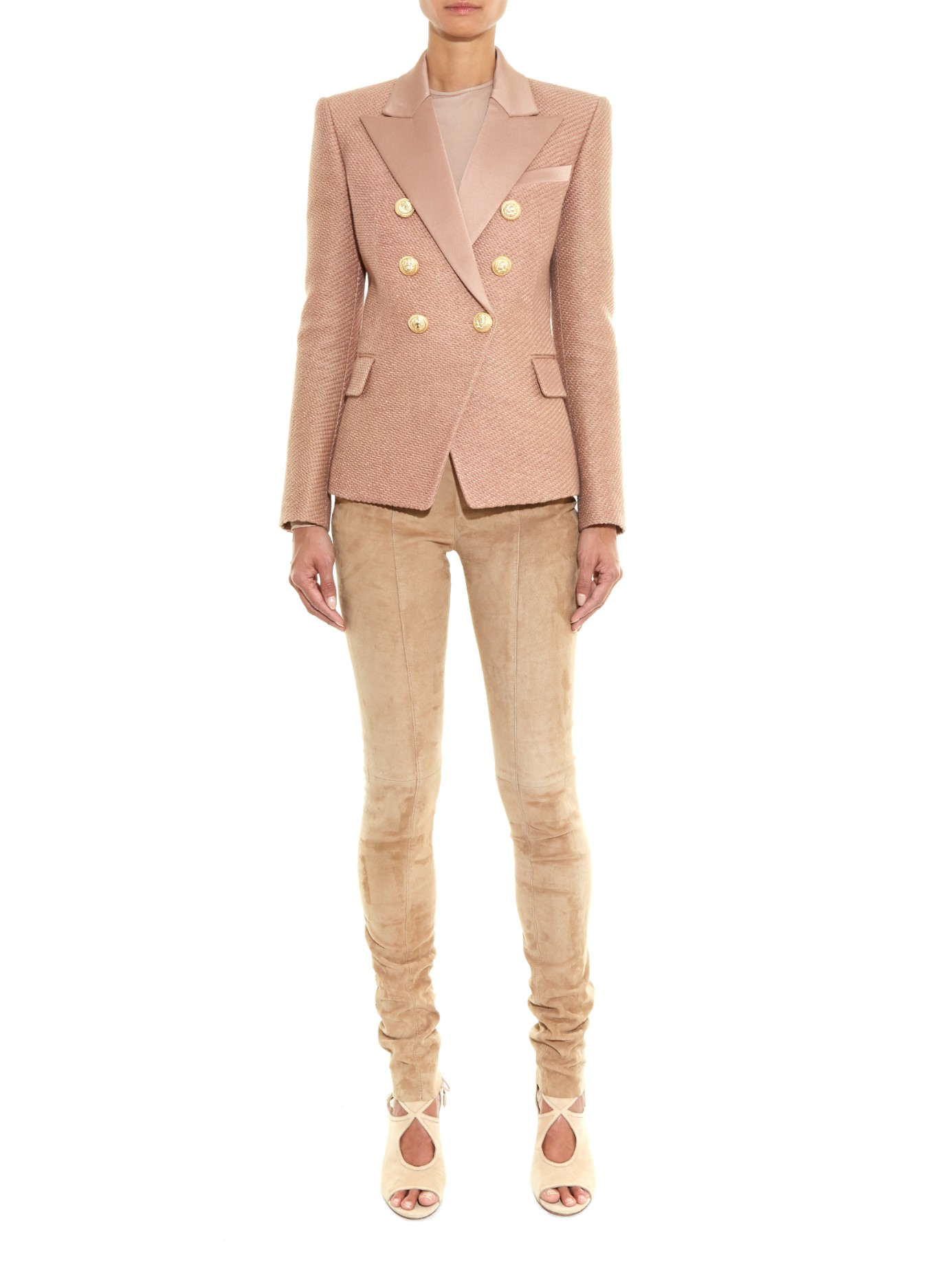 Balmain Double-Breasted Tailored Cotton Jacket in Natural | Lyst